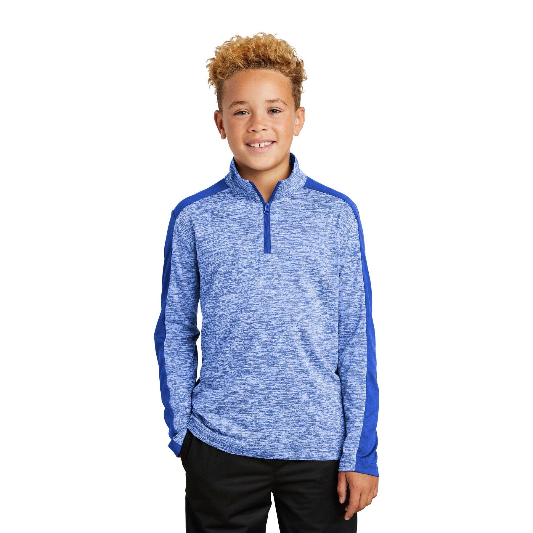 Sport-Tek-Sport-Tek ® Youth PosiCharge ® Electric Heather Colorblock 1/4-Zip Pullover. YST397-MedTech-4
